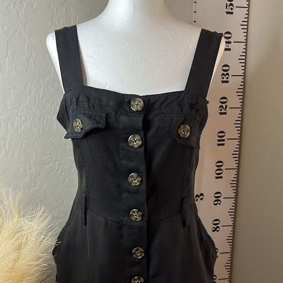 Forever 21 black button front dress w/ front pockets & belt loops. Super cute. - Picture 3 of 15